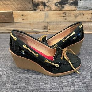 Sperry Top-Sider Black and Gold Goldfish Wedges
